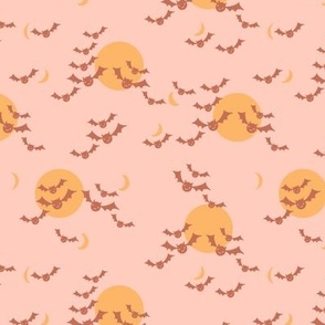 Small Boho Halloween Night Bats and Moon in peach and yellow