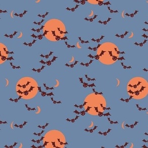 Small Halloween Night Bats and Moon in blue and orange