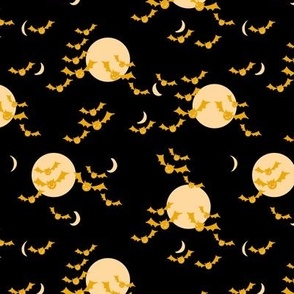 Small Halloween Night Bats and Moon in yellow gold and black