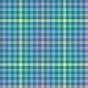 rainbow plaid gingham on kingfisher blue, 1/4" squares 