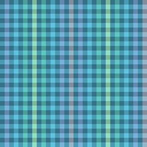 rainbow stripe gingham on kingfisher blue, 1/4" squares 