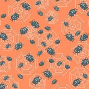 Small Spiders and Webs cute halloween in orange and gray