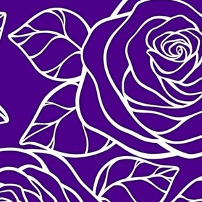 Large Rose Cutout Pattern - Royal Purple and White