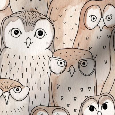 owls in umbra watercolor