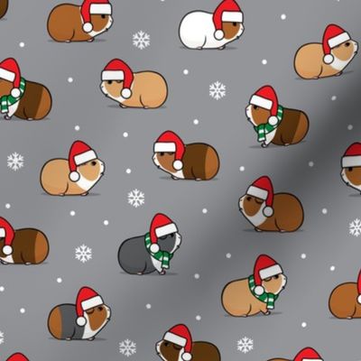 Christmas Guinea pigs - polka dots on grey - LAD21