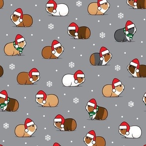 Christmas Guinea pigs - polka dots on grey - LAD21
