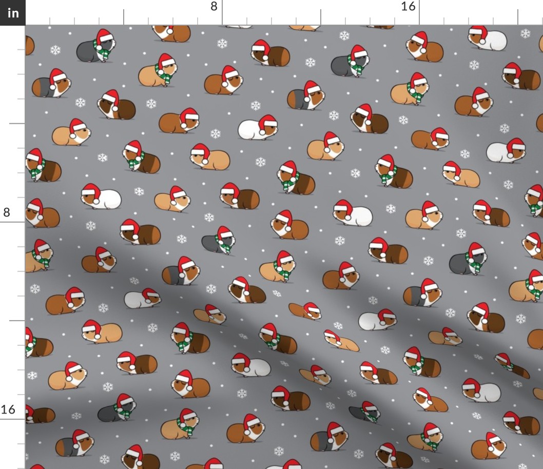 Christmas Guinea pigs - polka dots on grey - LAD21