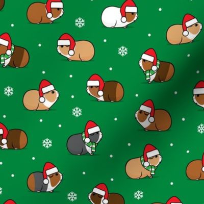 Christmas Guinea pigs - polka dots on green - LAD21