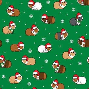 Christmas Guinea pigs - polka dots on green - LAD21