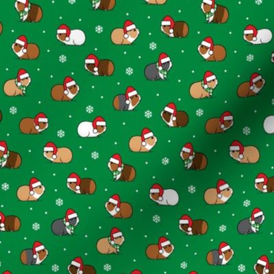 (small scale) Christmas Guinea pigs - polka dots on green - LAD21