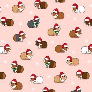 (small scale) Christmas Guinea pigs - polka dots on pink - LAD21