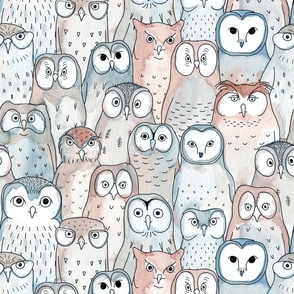 owls in watercolor - mixed color