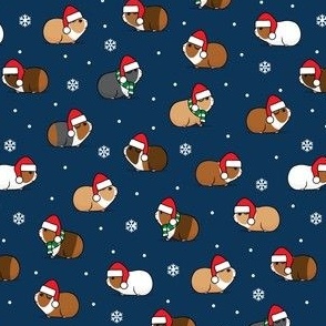 (small scale) Christmas Guinea pigs - polka dots on navy - LAD21