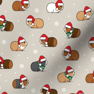 Christmas Guinea pigs - polka dots on tan - LAD21