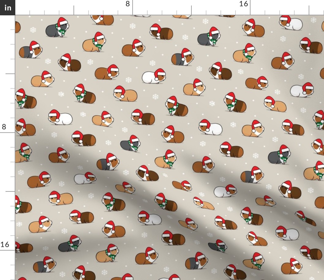 Christmas Guinea pigs - polka dots on tan - LAD21