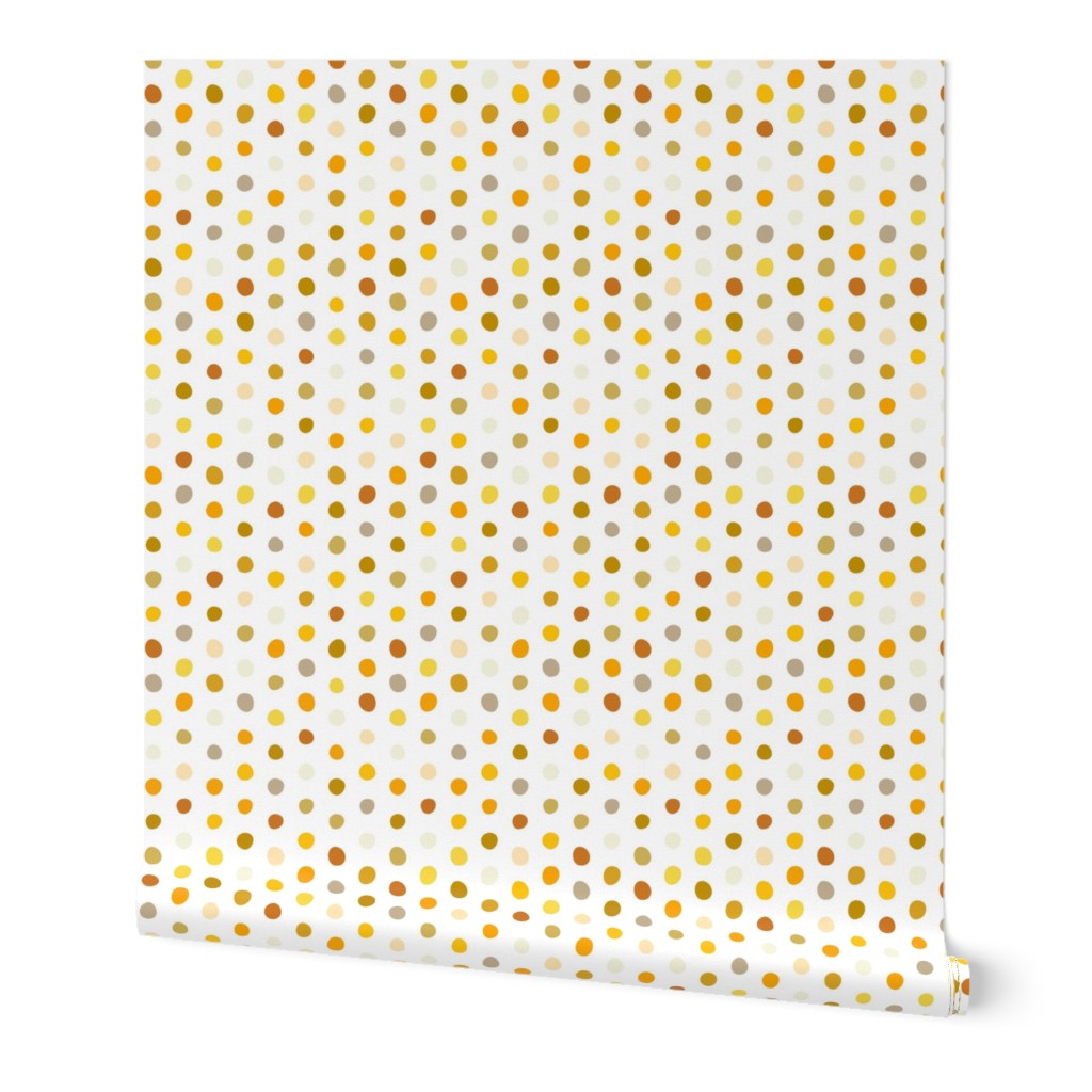 yellow crooked dots on white - dots fabric