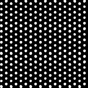 white crooked dots on black - dots fabric