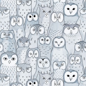 owls in watercolor - blue