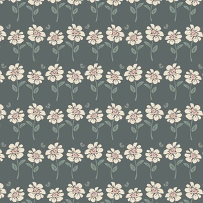 Cute Daisies wildflowers_pink and sage & dark green_ small scale