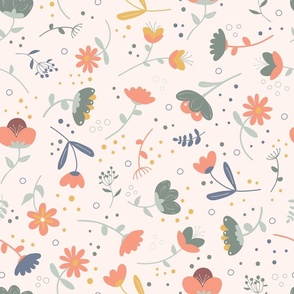 Secret Garden - Muted Colors - Peach Fuzz - Pantone 2024 - COY 2024 - Nature - Retro - Garden - Floral - Flowers - Botanicals - Vintage Flowers - Scandinavian - Tulips - Daisies