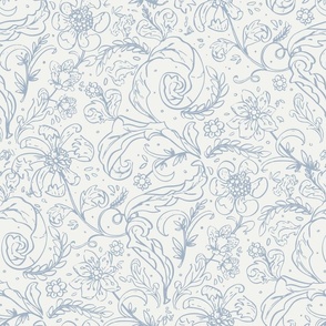 Vintage floral_Victorian Era_soft blue on off white _ medium scale
