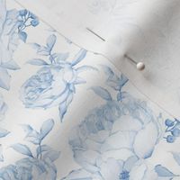 Watercolour Roses and Peonies in Monotone Blue