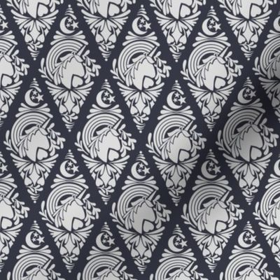 Unicorn Damask - Platinum on Navy