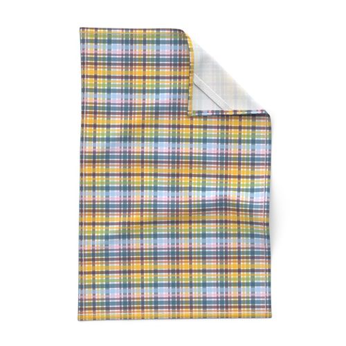 007 - $ Plaid in Stone Blue, Pink and Golden Yellow Geometric Medium Scale for Home Decor, Apparel and Accessories, Soft Plaid 