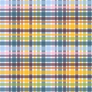 007 - $ Plaid in Stone Blue, Pink and Golden Yellow Geometric Medium Scale for Home Decor, Apparel and Accessories, Soft Plaid 