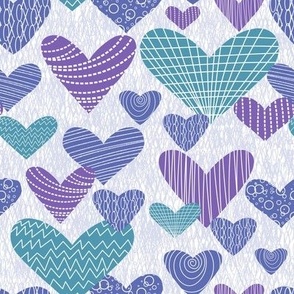 $ Periwinkle, Teal and Lavender Textured Hearts - large scale for home decor and kids apparel
