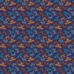 Deco Moths Stars and bees  Bright gold and turquoise on navy