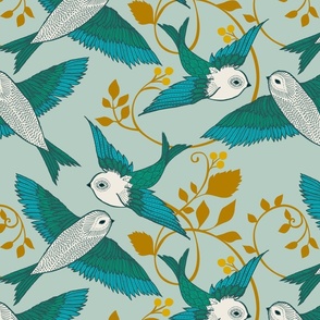 Light Blue/Gold Birds - large scale