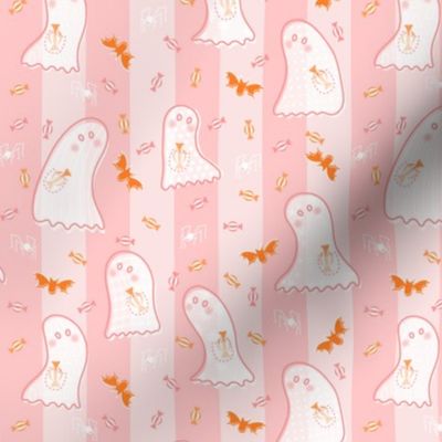 Cute Halloween Ghosts Stealing Candy I Bats and spiders I Pink vertical stripes I S size I by House of Haricot