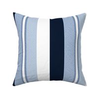 A nautical vertical navy white and sky  blue large stripe