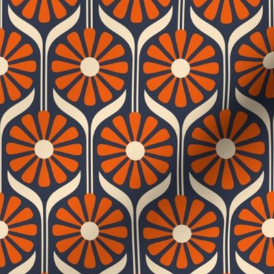 Retro Daisies - Blue and Orange - Small