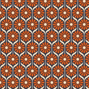 Retro Daisies - Blue and Orange - Small