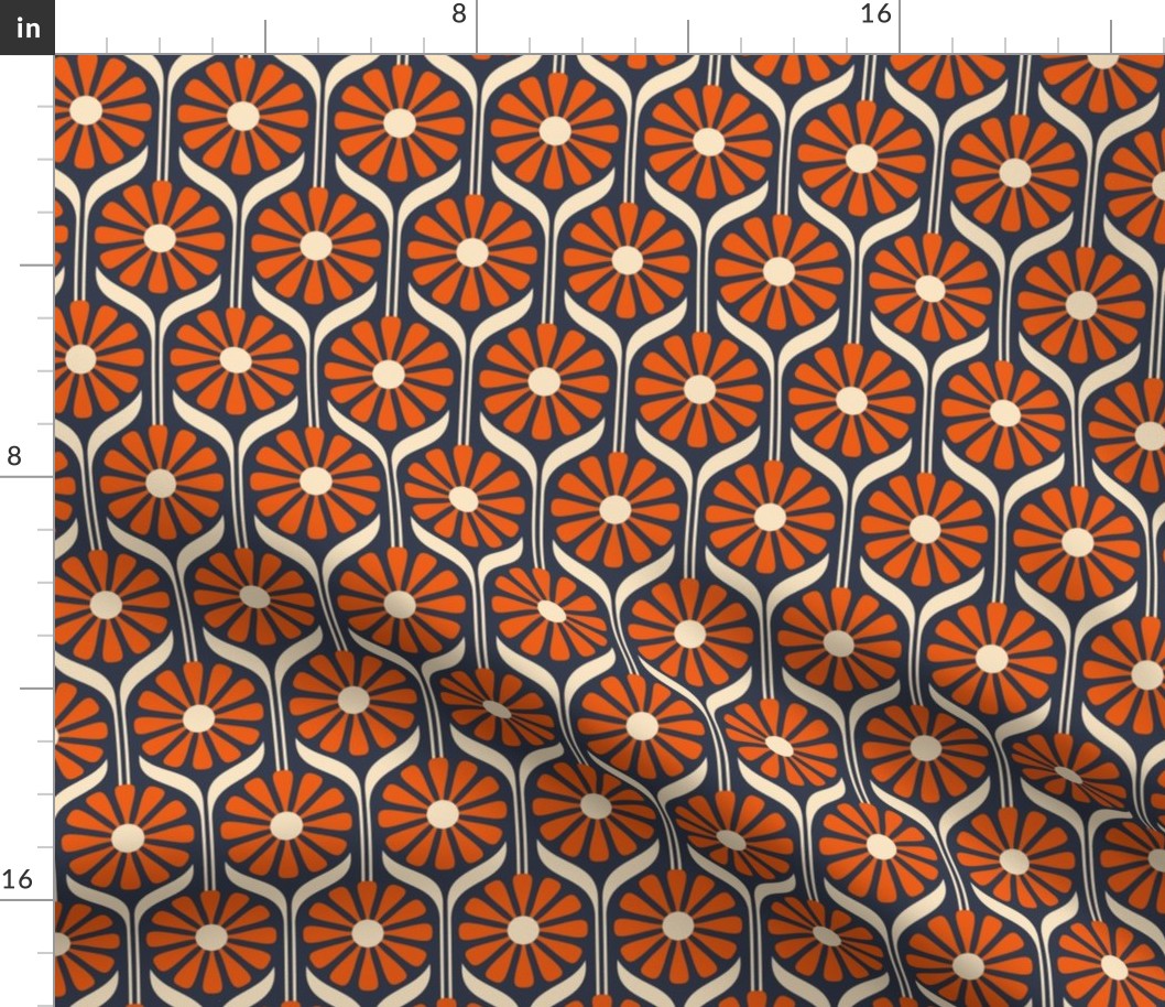 Retro Daisies - Blue and Orange - Small