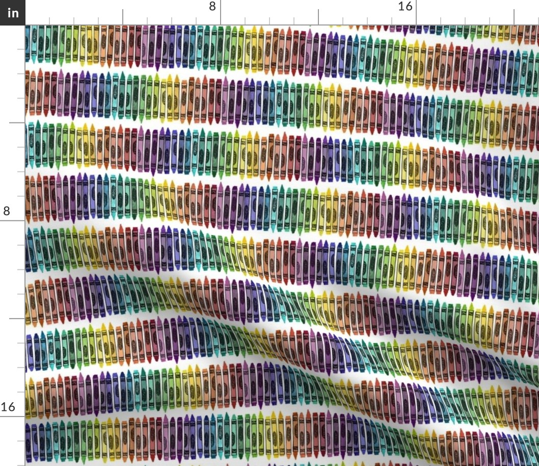 tiny rainbow rows of rubberstamped crayons