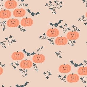 Cute Halloween Pumpkins and Bats in Orange and Black