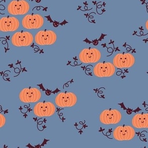 Halloween Pumpkin Patch and Bats in Orange and Blue Fall Food Fruit