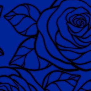 Large Rose Cutout Pattern - Imperial Blue and Black