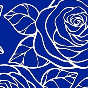 Large Rose Cutout Pattern - Imperial Blue and White