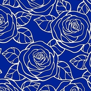 Rose Cutout Pattern - Imperial Blue and White