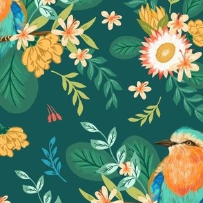 Kingfisher Bird Floral Botanical