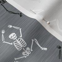 Bigger Scale Happy Dancing Black and White Halloween Skeletons on Grey Texture 
