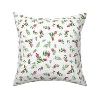 Hand Painted Red Berries and Greenery on White