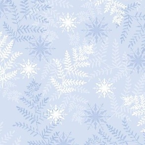 Icy Blue & White Ferns with Snowflakes