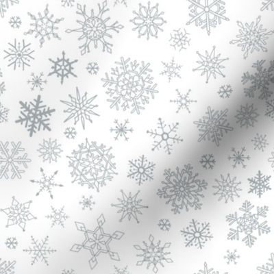 Exquisite Silver Gray Snowflakes on White