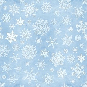 Exquisite White Snowflakes on Blue Watercolor Sky