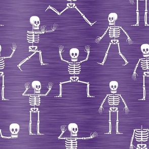 Large Scale Funny Active Halloween Skeletons White on Purple Texture 